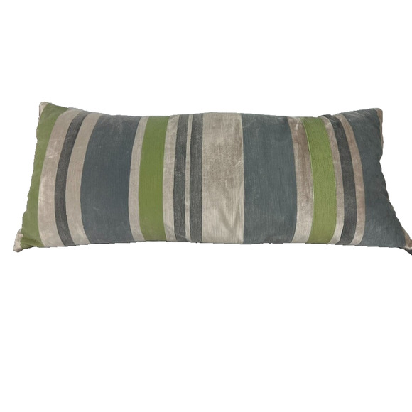 Galbraith and Paul Pillow Hand Block 30X13 Multi stripe Mist/Citron Velvet Down - Picture 2 of 12